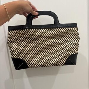 lord and Taylor vintage rattan and leather purse checker print